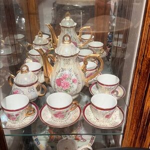 Elegant Floral Tea Set with Gold Accents